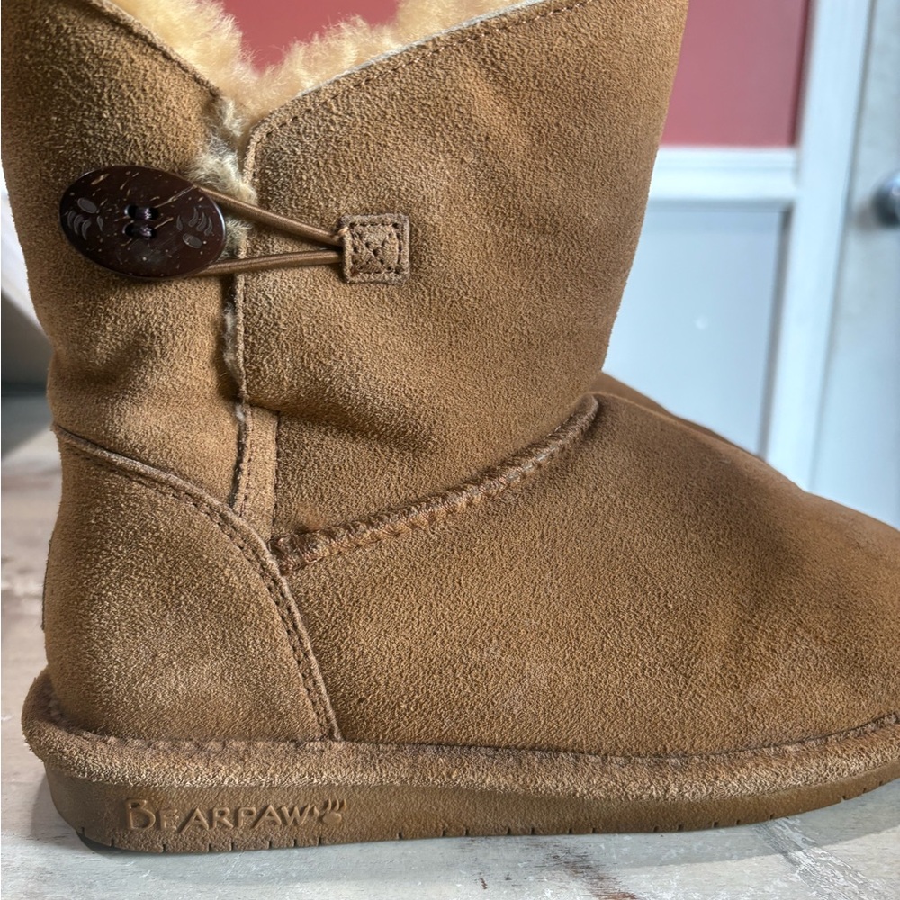 BearPaw Chestnut Suede Boots with Button Detail